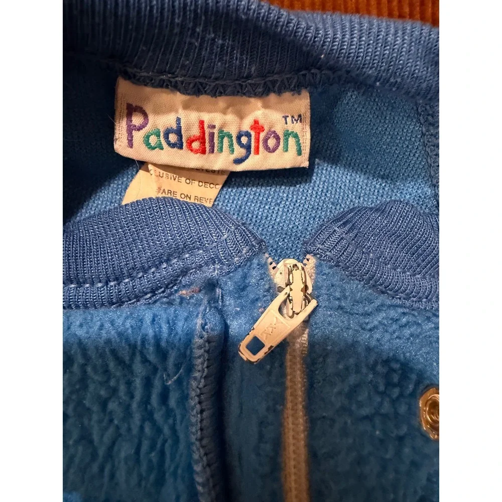 Vtg Eden Toys Paddington Bear Football Blue Fleece Footed Sleeper Pajamas 3T USA